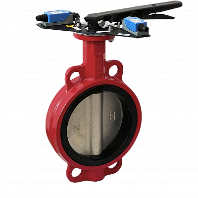 Затвор дисковый межфланцевый Ridval RVB 01 DN100 корп чугун, диск чугун,с УКП о/з.IP64 КРАСНЫЙ